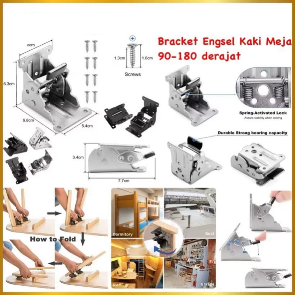 Bracket Engsel Kaki Meja 90-180 Derajat Engsel Siku Kaki Meja Siku Lipat Bracket Siku Pencet Tekan