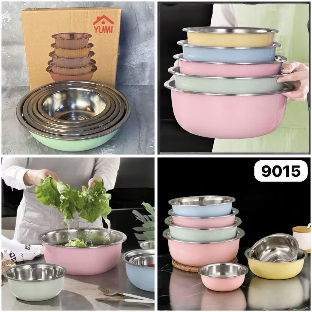 Baskom Stainless Steel 5in1 Paket Baskom Stell Bowl Warna Warni High Quality Serbaguna