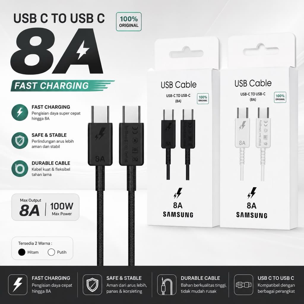(GROSIRAN) Kabel Data Usb Type C to Type C 8A Fast Charging 100W PD Super Fast Charge Original - Samsung Compatible