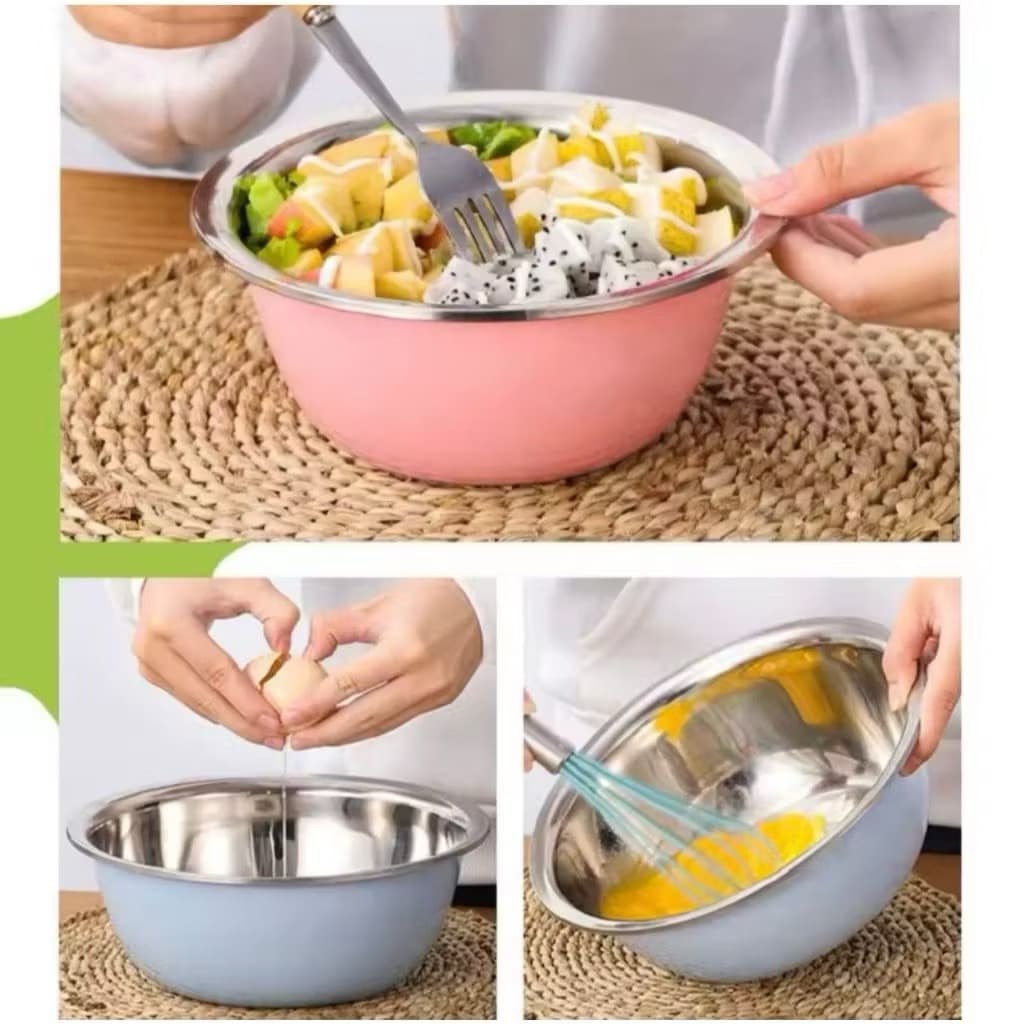 Baskom Stainless Steel 5in1 Paket Baskom Stell Bowl Warna Warni High Quality Serbaguna
