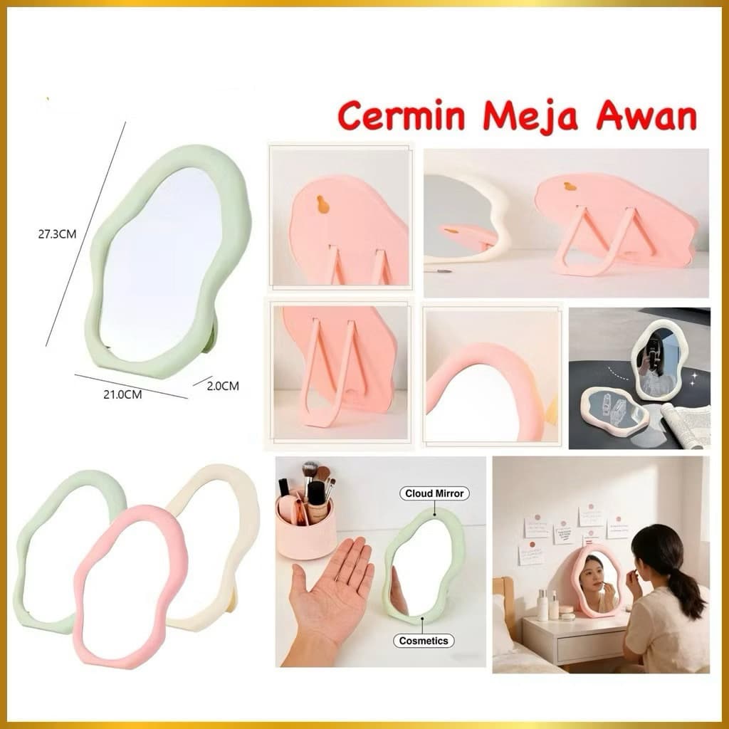 Cermin Meja Rias Bentuk Awan Cermin Stand Aesthetic Cloud Mirror Make Up Dekorasi
