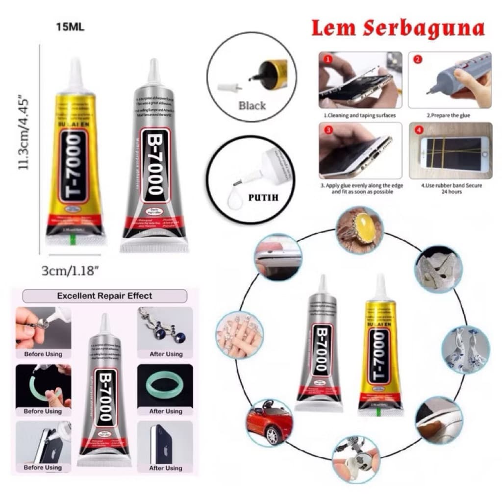 (GROSIRAN) LEM LCD Touchscreen B7000/T7000 Bening-Hitam 15ML  Perekat Hp Backdoor