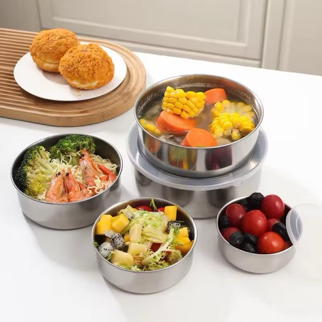 Fresh Box 5 Susun Stainless Steel Polos Dengan Tutup Box Rantang Stainless Steel Serbaguna