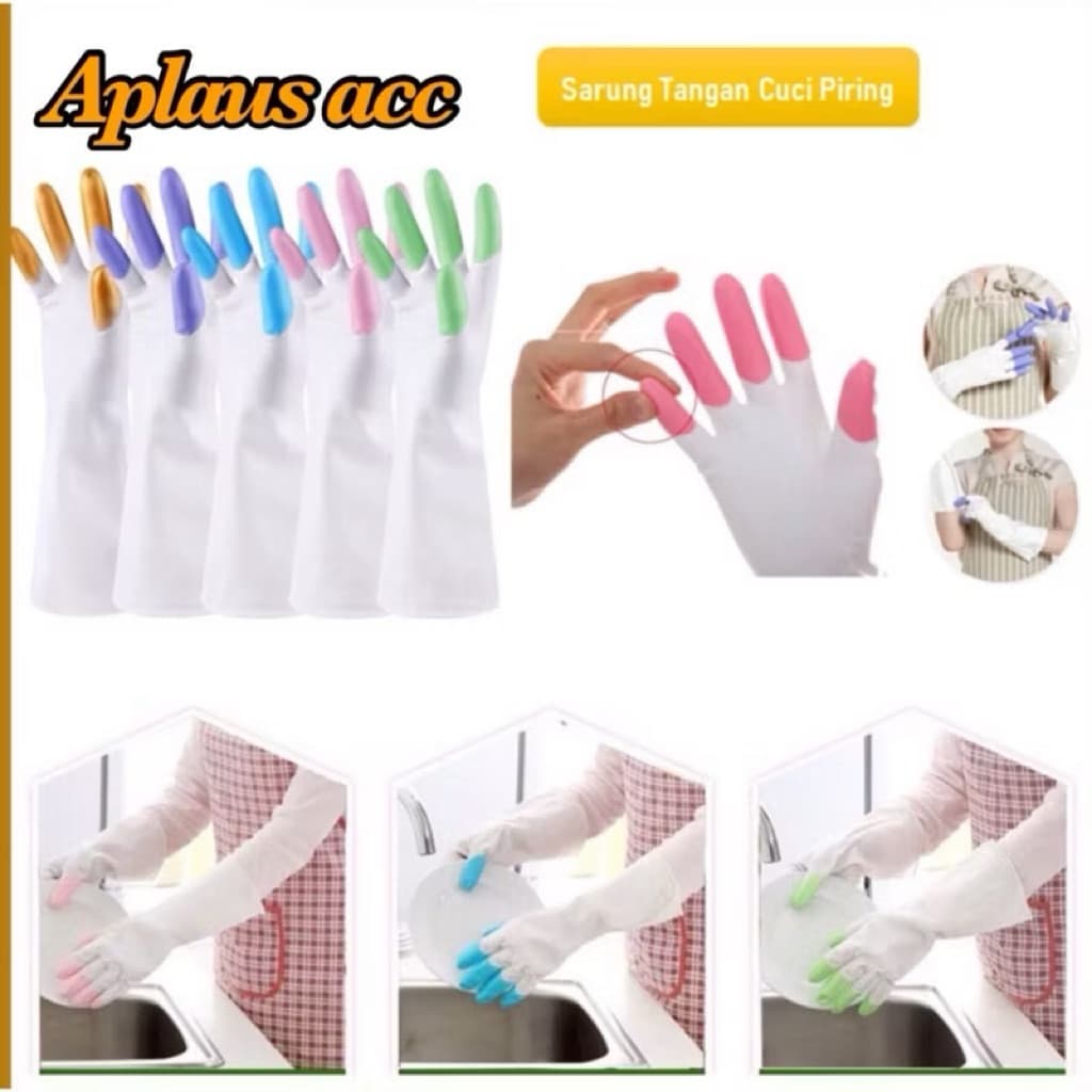 (GROSIRAN) Sarung Tangan Cuci Piring Silikon Magic Rubber Gloves Cleaning Servis