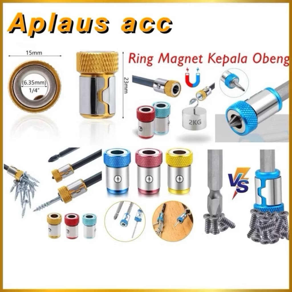 (GROSIRAN) Ring Magnet Kepala Obeng Konektor Adaptor Kepala Obeng Sekrup Magnetic Screw Driver