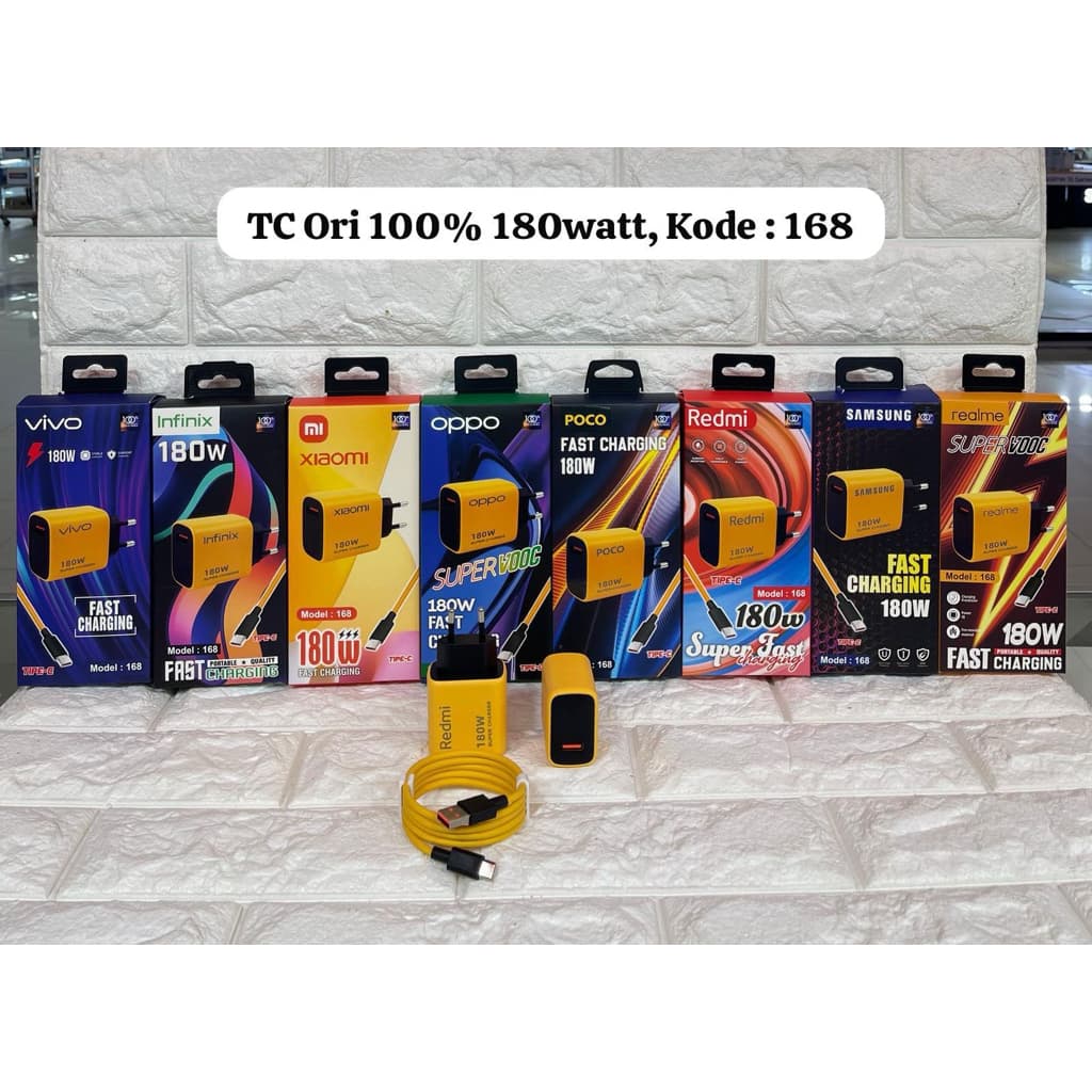Charger Ori Fast Charging 180W HP Android  USB To C Universal Kode 168 Casan isi daya cepat Vooc