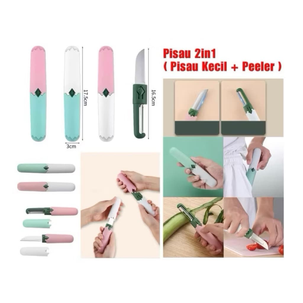 (GROSIRAN) Pisau Set 2in1 Pisau Kecil dan Peeler Pengupas Buah Sayur 2in1 Travelling Serbaguna