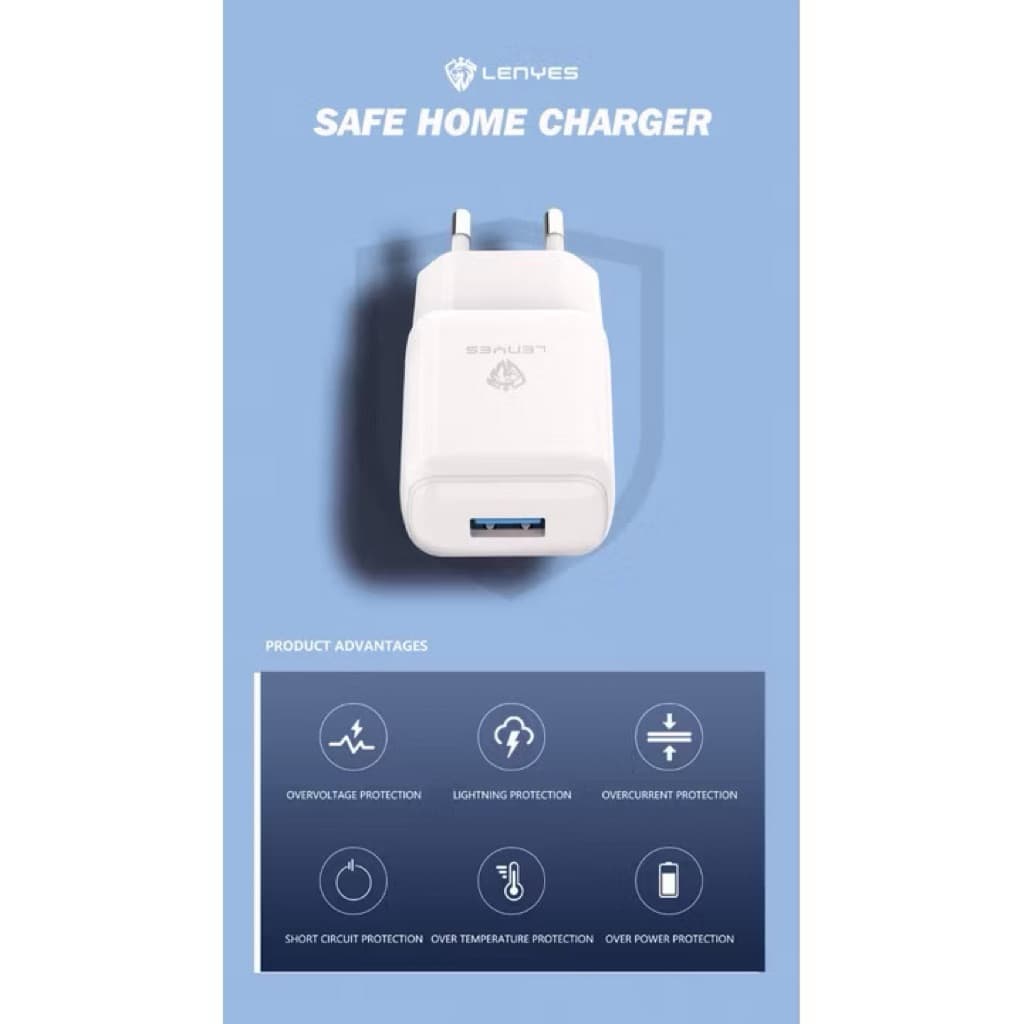 Charger Lenyes LCH-331 Real 2.1A + IC V8 Micro Type C Iphone Casan Bagus
