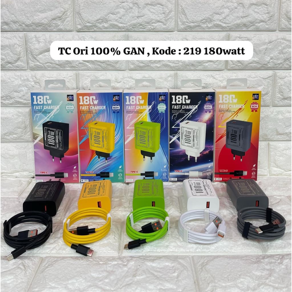 Charger Ori Fast Charging 180W HP Android USB To C Universal Kode 219 Casan isi daya cepat Vooc