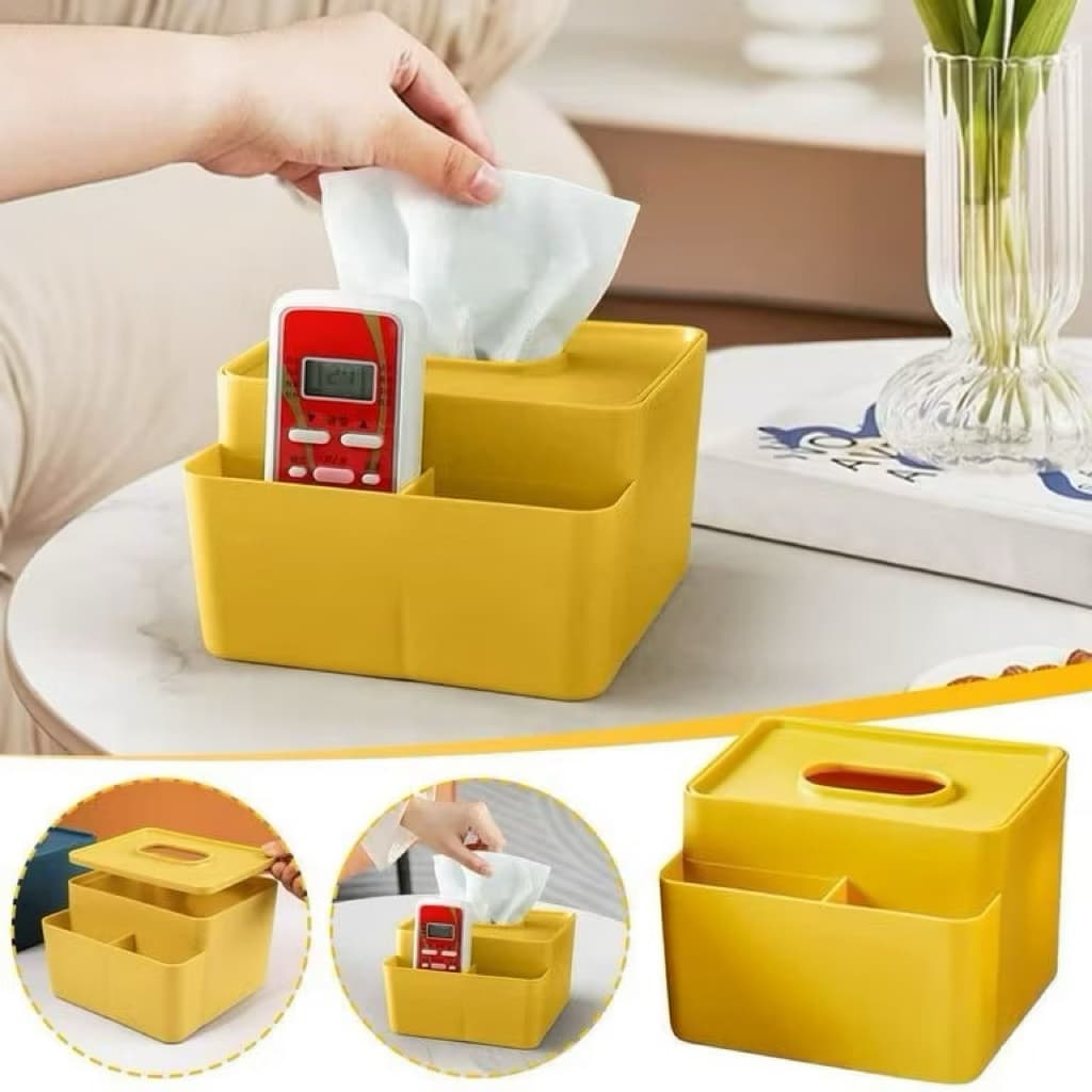 Kotak Tisu Persegi 2in1 Box Tempat Tissue 2 Sekat Home Storage Organizer Serbaguna