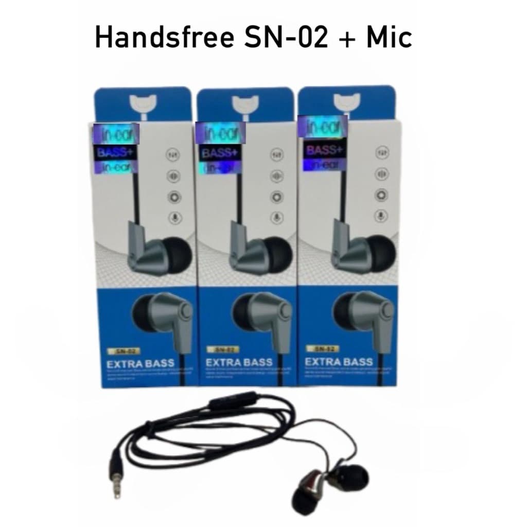 Headset Handsfree SN-02 + Mic 3.5MM Stereo Earphone Extra Bass Bisa Buat Telepon