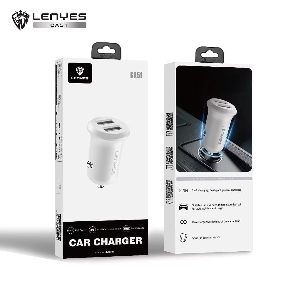 LENYES CA-51 2.4A Mini Car Charger Dual Port USB Adaptor Saver Mobil Untuk HP