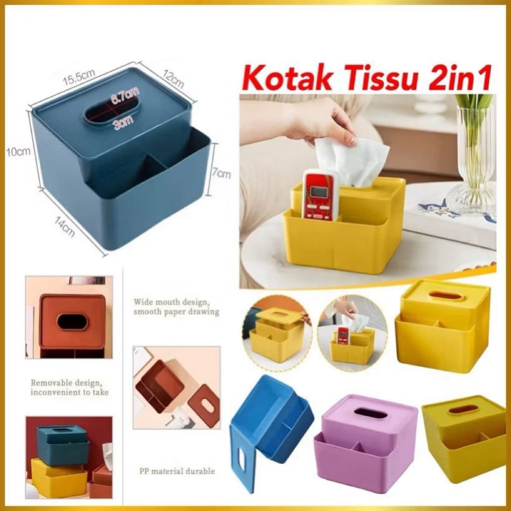 Kotak Tisu Persegi 2in1 Box Tempat Tissue 2 Sekat Home Storage Organizer Serbaguna