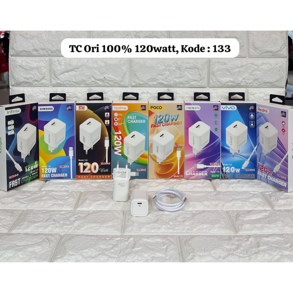 Charger Ori Fast Charging 120W HP Android  Type C To C Universal Kode 133 Casan isi daya cepat Vooc