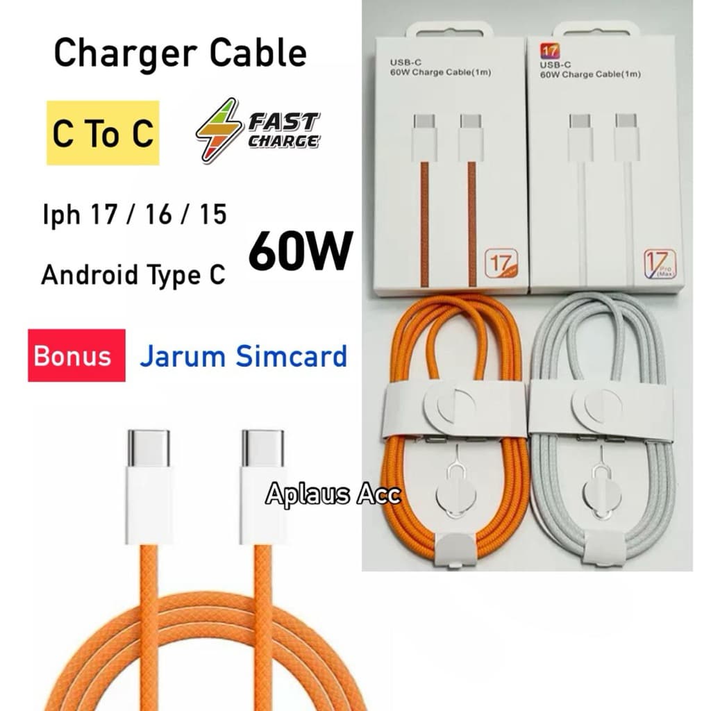 (GROSIRAN) Kabel Data Charger C To C 60W Iph 17 16 15 Andorid Type C Fast Charging isi daya Cepat