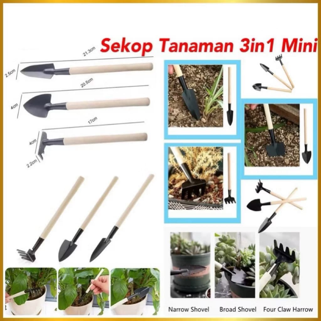 Sekop Tanaman Mini 3in1 Alat Berkebun Sekop Set Garpu Cangkul Garden Tools Taman Rumahan