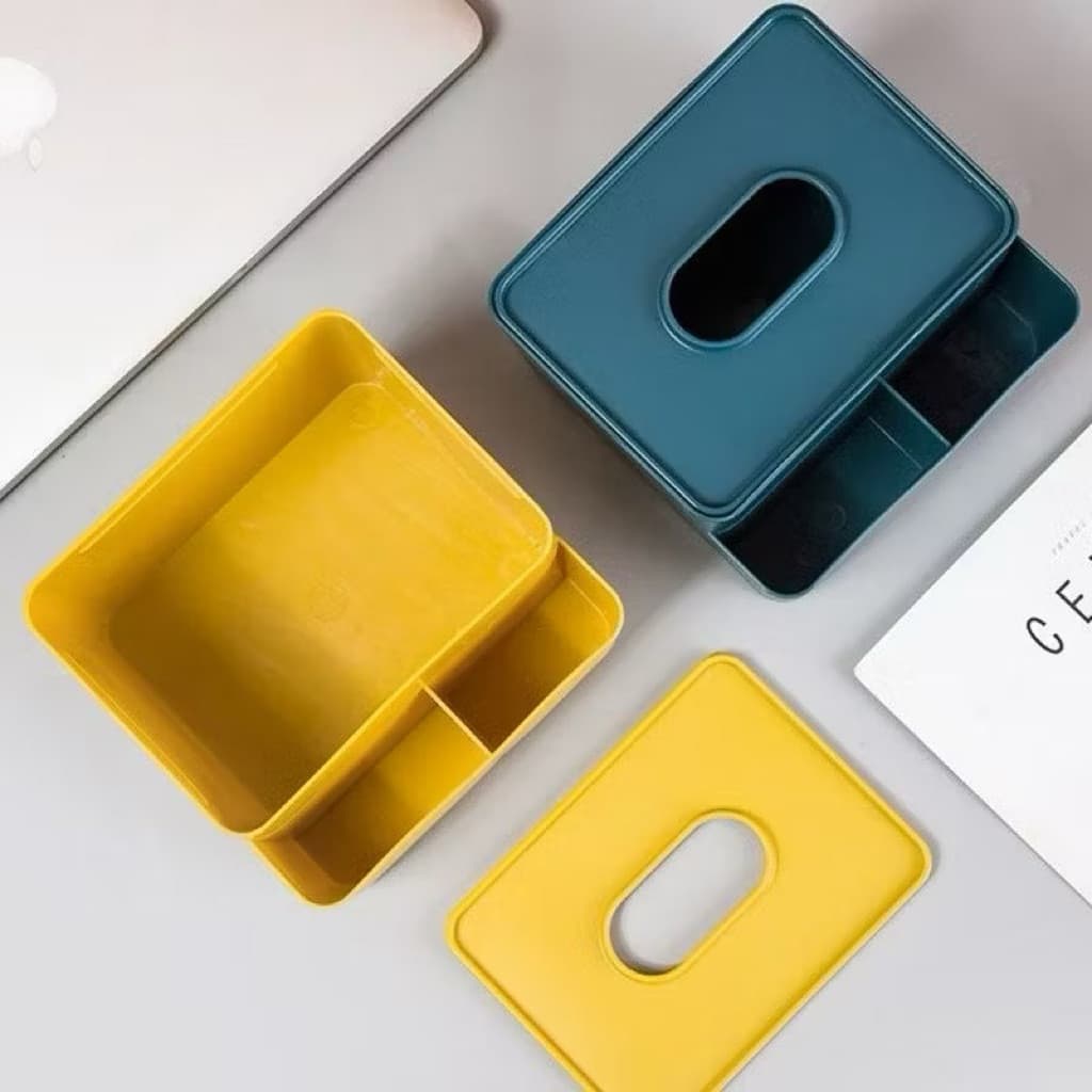 Kotak Tisu Persegi 2in1 Box Tempat Tissue 2 Sekat Home Storage Organizer Serbaguna