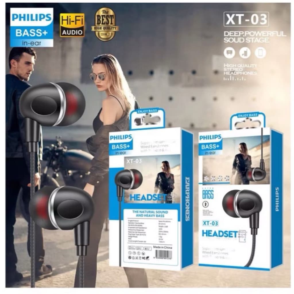 (GROSIRAN) Headset Philips Seri XT Super Bass High Quality Stereo Headphones