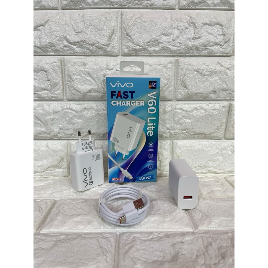 Charger Ori Vivo V60 Lite 180W Fast Charging Vooc Casan isi daya cepat V8 Micro Type C