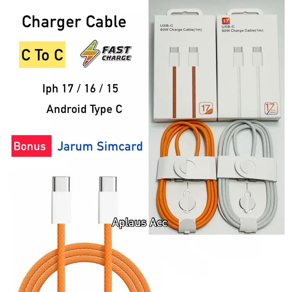 (GROSIRAN) Kabel Data Charger C To C 60W Iph 17 16 15 Andorid Type C Fast Charging isi daya Cepat