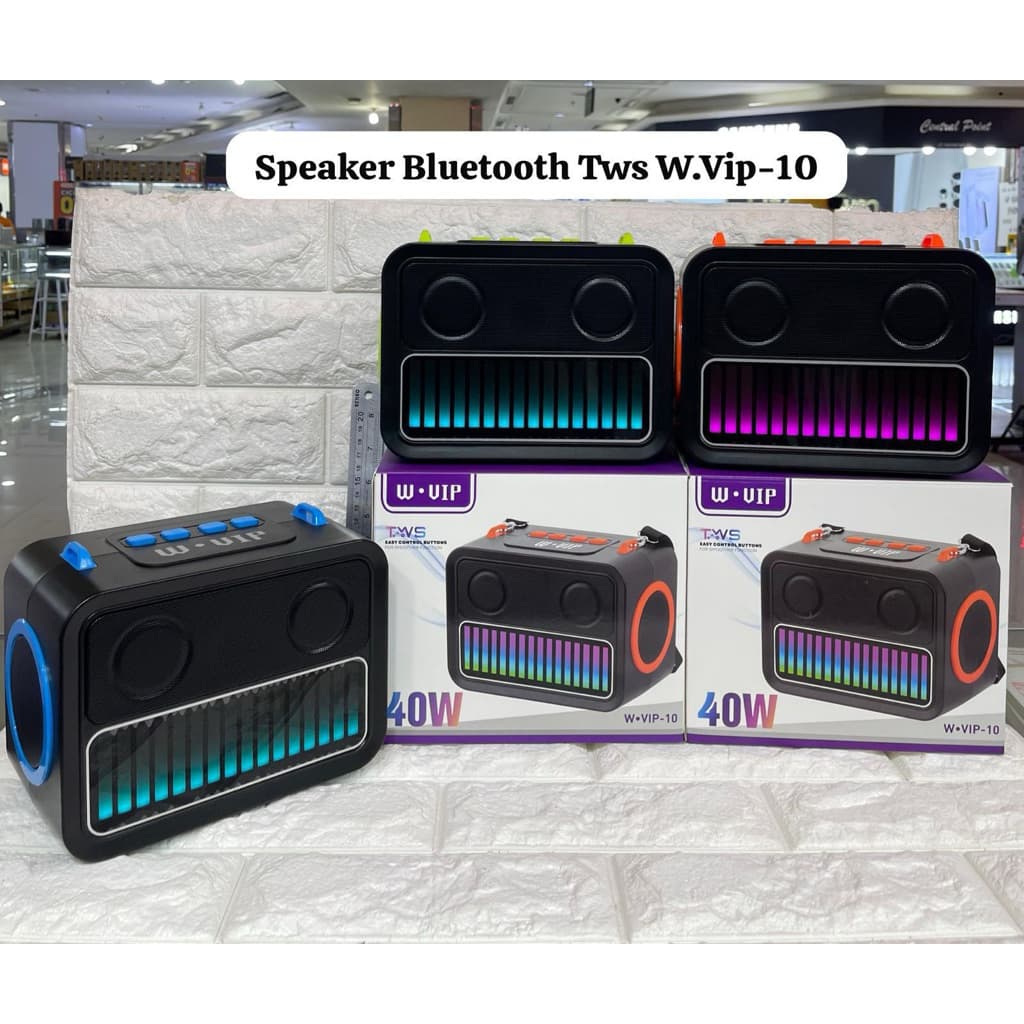 Speaker Bluetooth TWS W.VIP-10 RGB LED Bass Subwoofer Wireless Portable  Speker Blutut Music Box