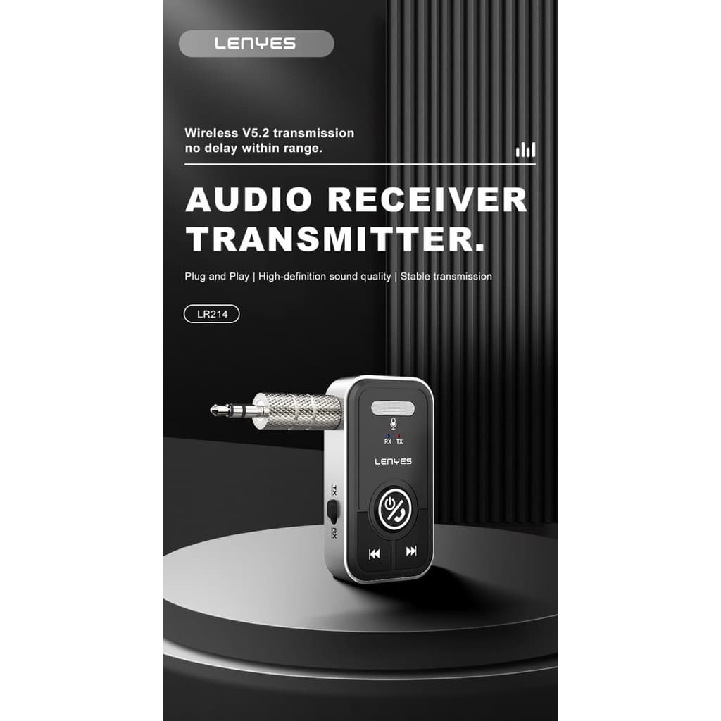 LENYES LR214 Bluetooth Receiver Transmitter Aux 3.5mm Wireless Adapter 5.2 Alat Bluetooth Salon Speaker Audio MP3 Player With Mic