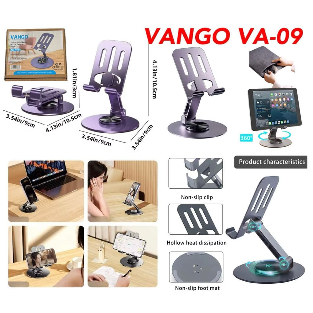 Holder HP Vango VA-09 Full Metal Rotasi 360 Phone Holder Stand Besi Ipad Tablet