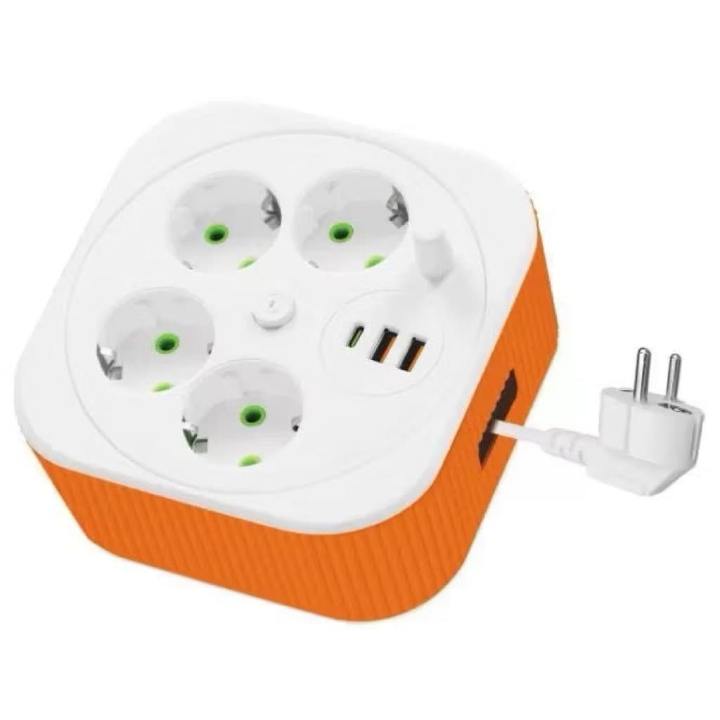Power Socket Colokan Listrik A107 Stop Kontak 4 Socket 2 USB 1 Type C On Off Kabel Tarik