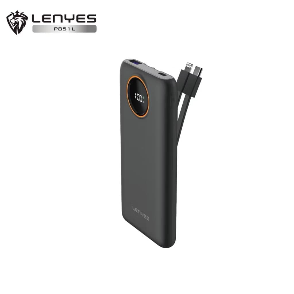 [ Sertifikat CCC ] LENYES P851L Slim Powerbank 10000mAh Fast Charging 22.5W Built In Dual Kabel Type C + Lightning Output Power Bank Portable