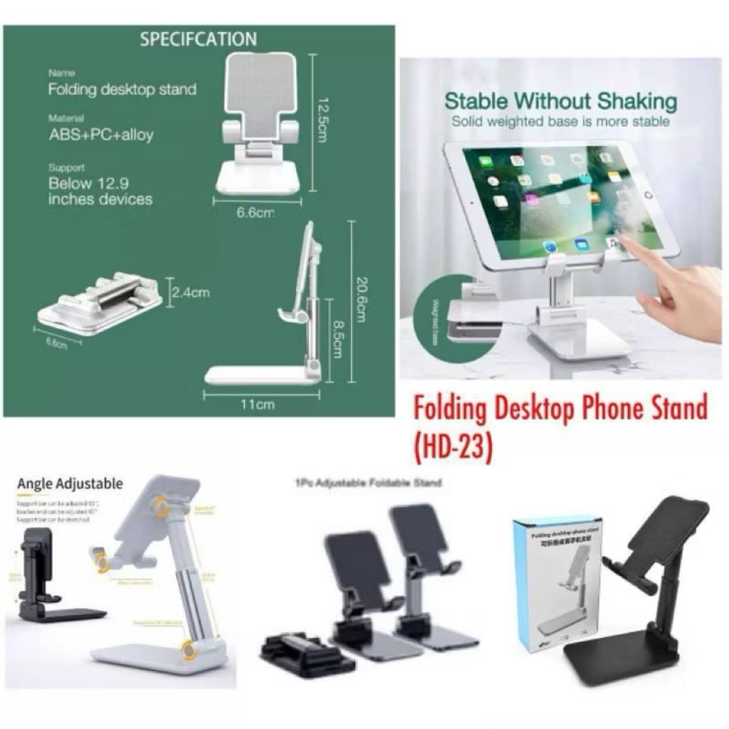 (GROSIRAN) Stand Holder HP Folding HD-23 / Dudukan Ponsel Adjustable Untuk Meja HD23