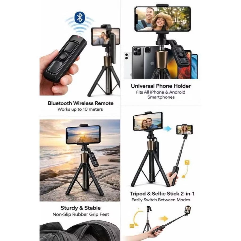 Tripod Tongsis Bluetooth T18 Tripod Selfie Stick 180CM Remote Shutter Bluetooth 360 Derajat