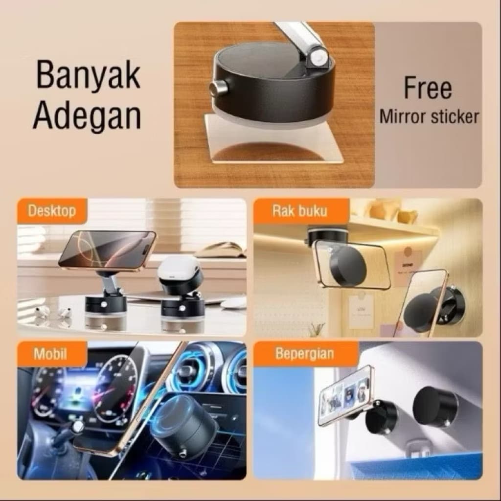 (GROSIRAN) Holder HP Mobil Dasbor Magnetic Superkuat VA-02 Vacum Suction Cup  Dudukan HP