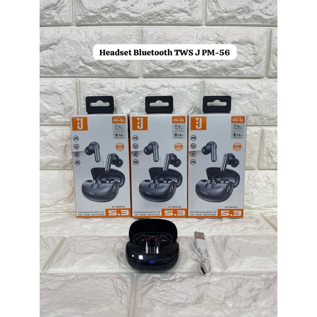 Handsfree Bluetooth 5.3 TWS J PM-56 Wireless Headset Earphone DSP Noice Reduction Mega Bass