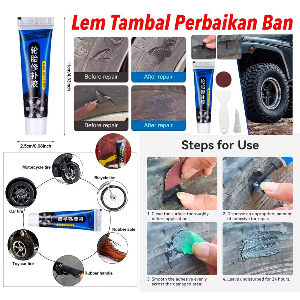 (GROSIRAN) Lem Tambal Perbaikan Ban Mobil Sepeda Motor Anti Bocor Tahan Suhu Anti Bocor Anti Retak Untuk Ban Motor
