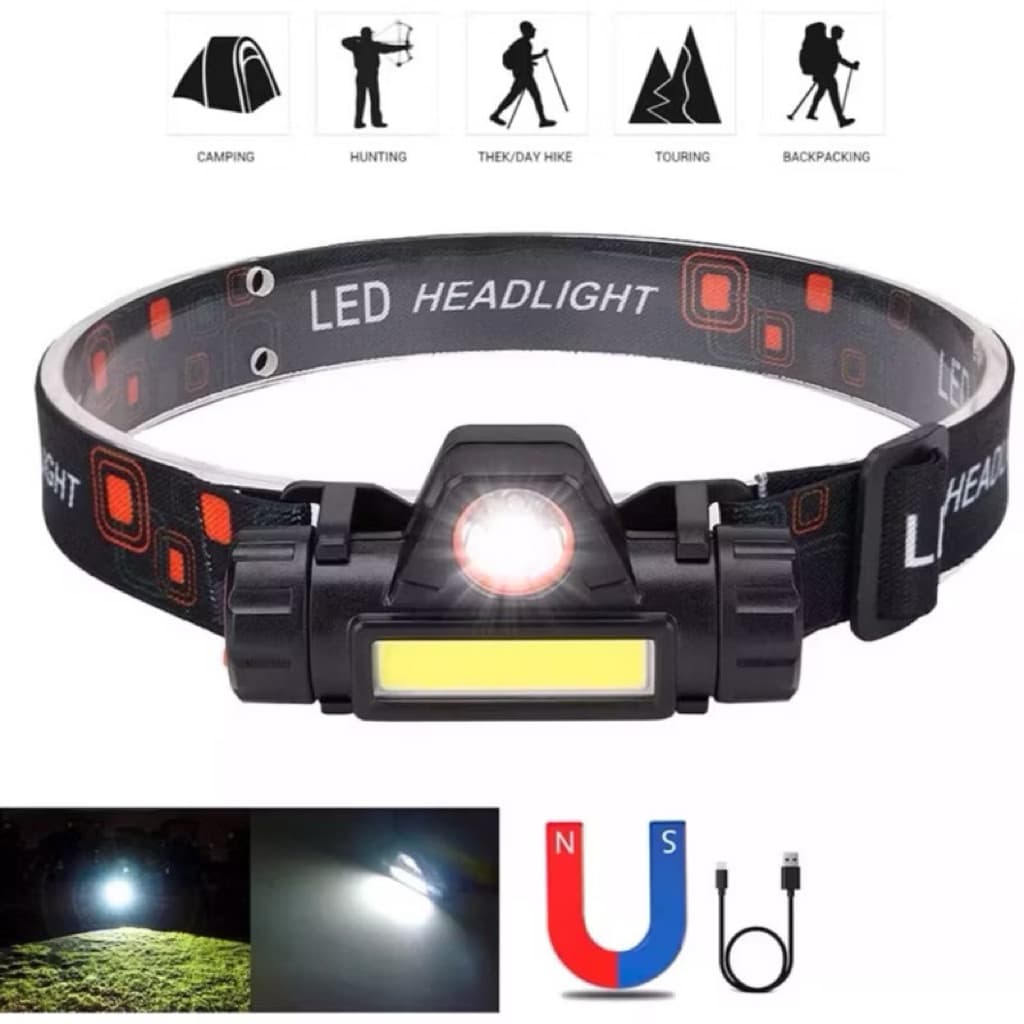 (GROSIRAN) Senter Kepala Mini COB XPE Headlamp Bisa Putar Copot Cas USB