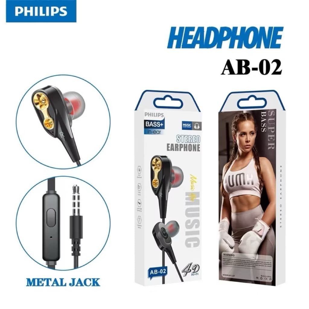 (GROSIRAN Headset Handsfree Philips + Mic Hifi Extra Bass Seri AB