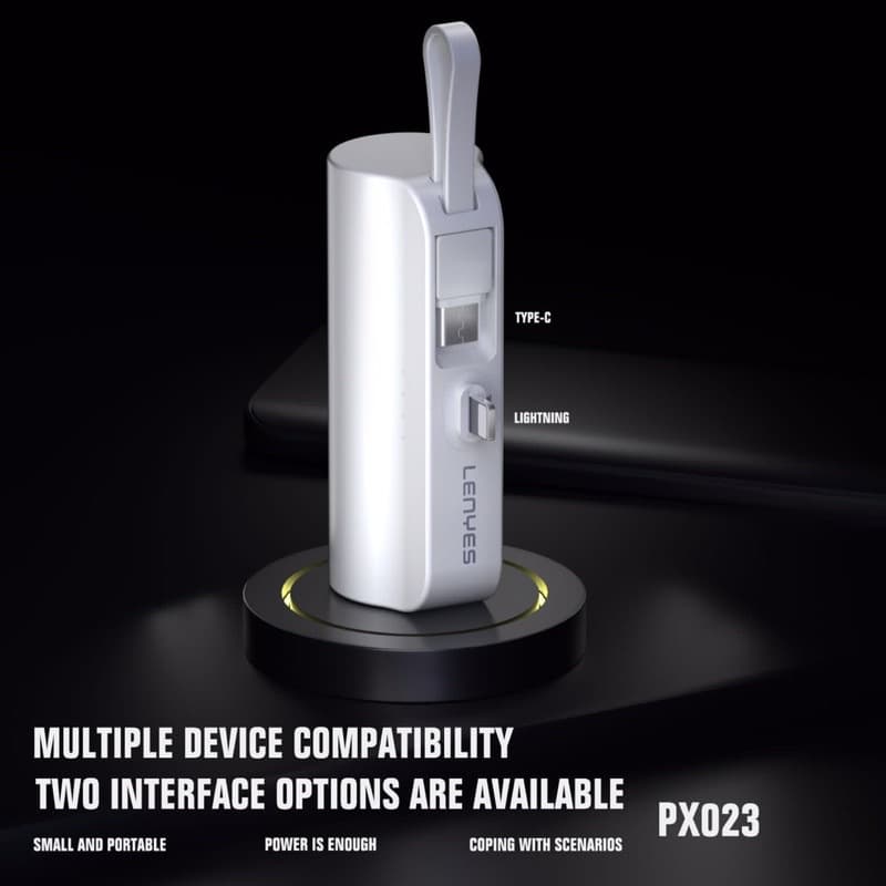Powerbank Lenyes PX-023 5000mah ( Konektor Iphone + Kabel Type C )