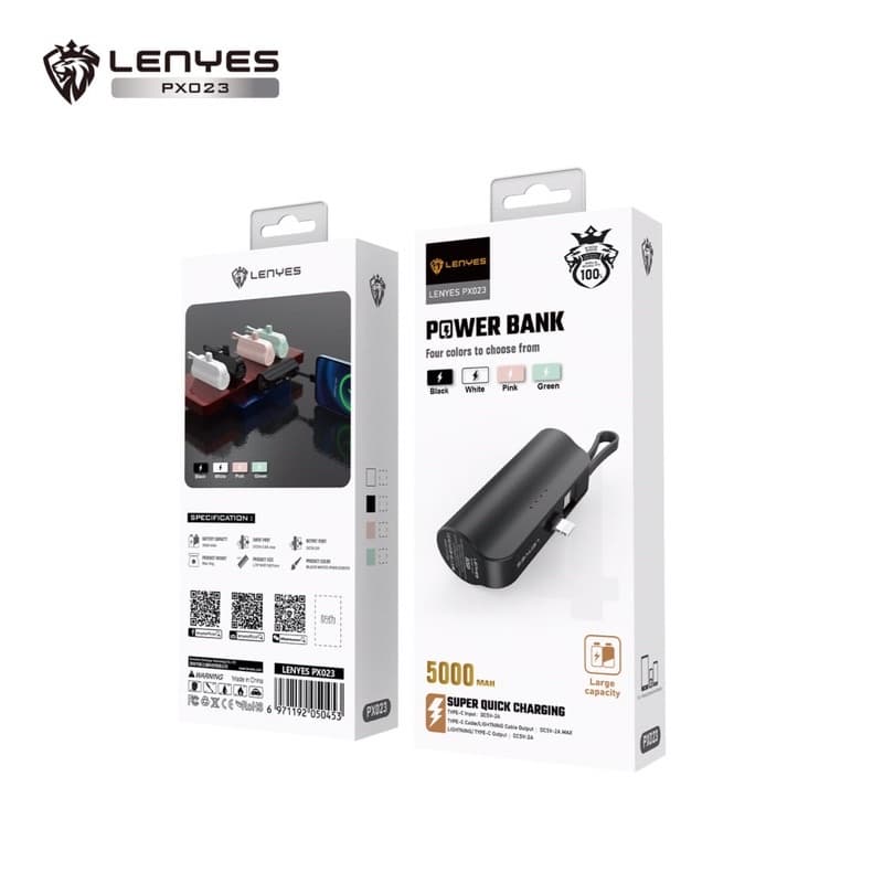 Powerbank Lenyes PX-023 5000mah ( Konektor Iphone + Kabel Type C )