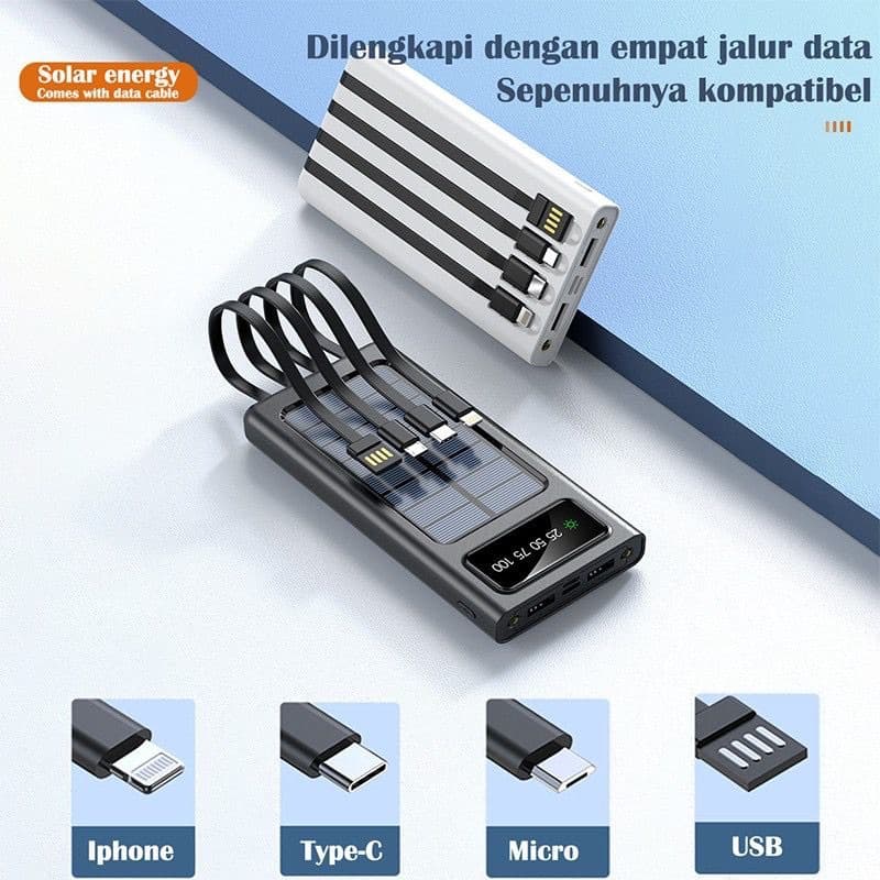 Powerbank Solar Tenaga Surya 10.000 Mah Multifungsi 2 USB + 3 Colokan