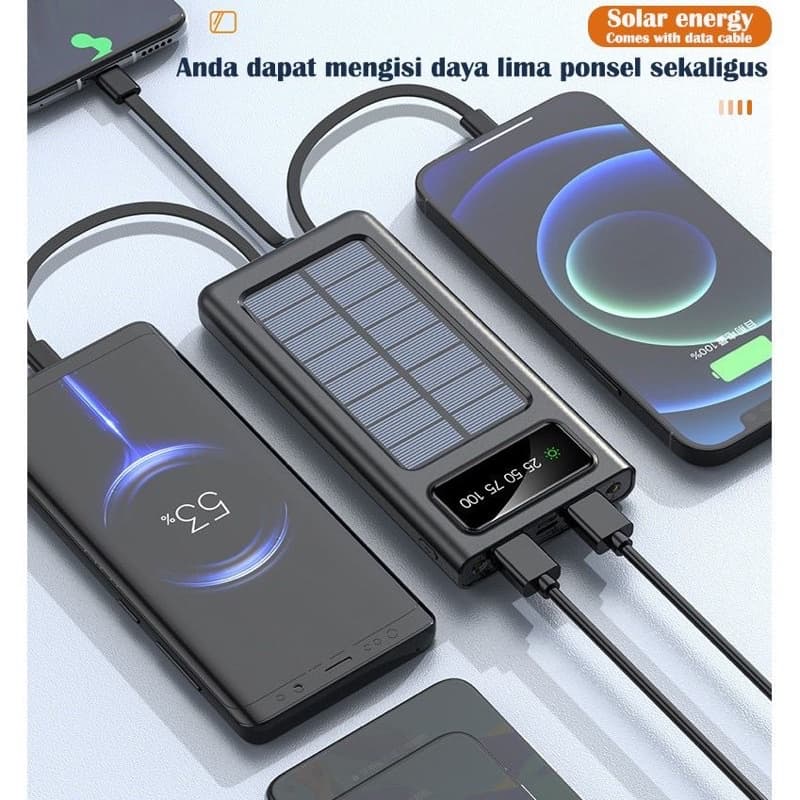 Powerbank Solar Tenaga Surya 10.000 Mah Multifungsi 2 USB + 3 Colokan