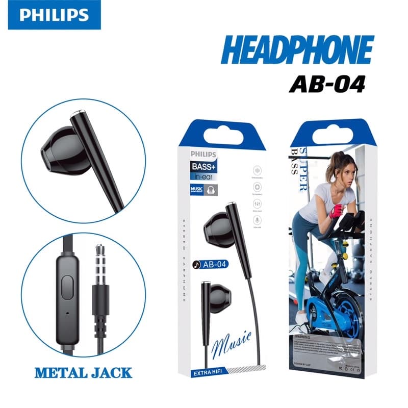 Handsfree Headset Philips Stereo Music Extra Bass + Mic AB-04