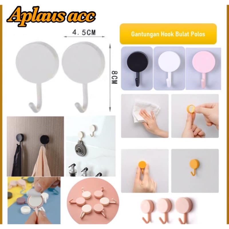 Gantungan Hook Bulat Polos Gantungan tempel Dinding Macaron Serbaguna