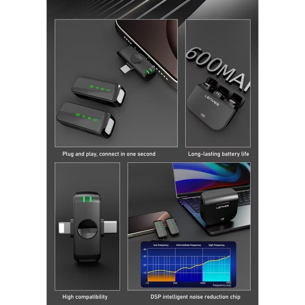 Microphone Bluetooth LENYES LM203 Wireless Live Stream Clip On Mic Portable Dual Interface Mikrofon Plug & Play
