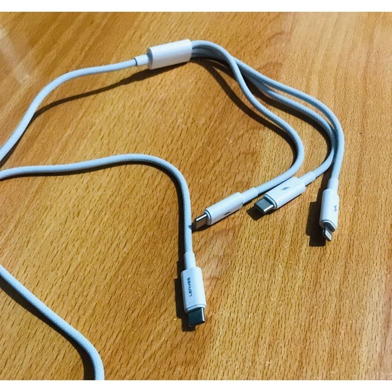 Kabel Data 3 In 1 LENYES LC521 Dual Type C & Lightning Data Cable Charger Nylon Braided 1.2m