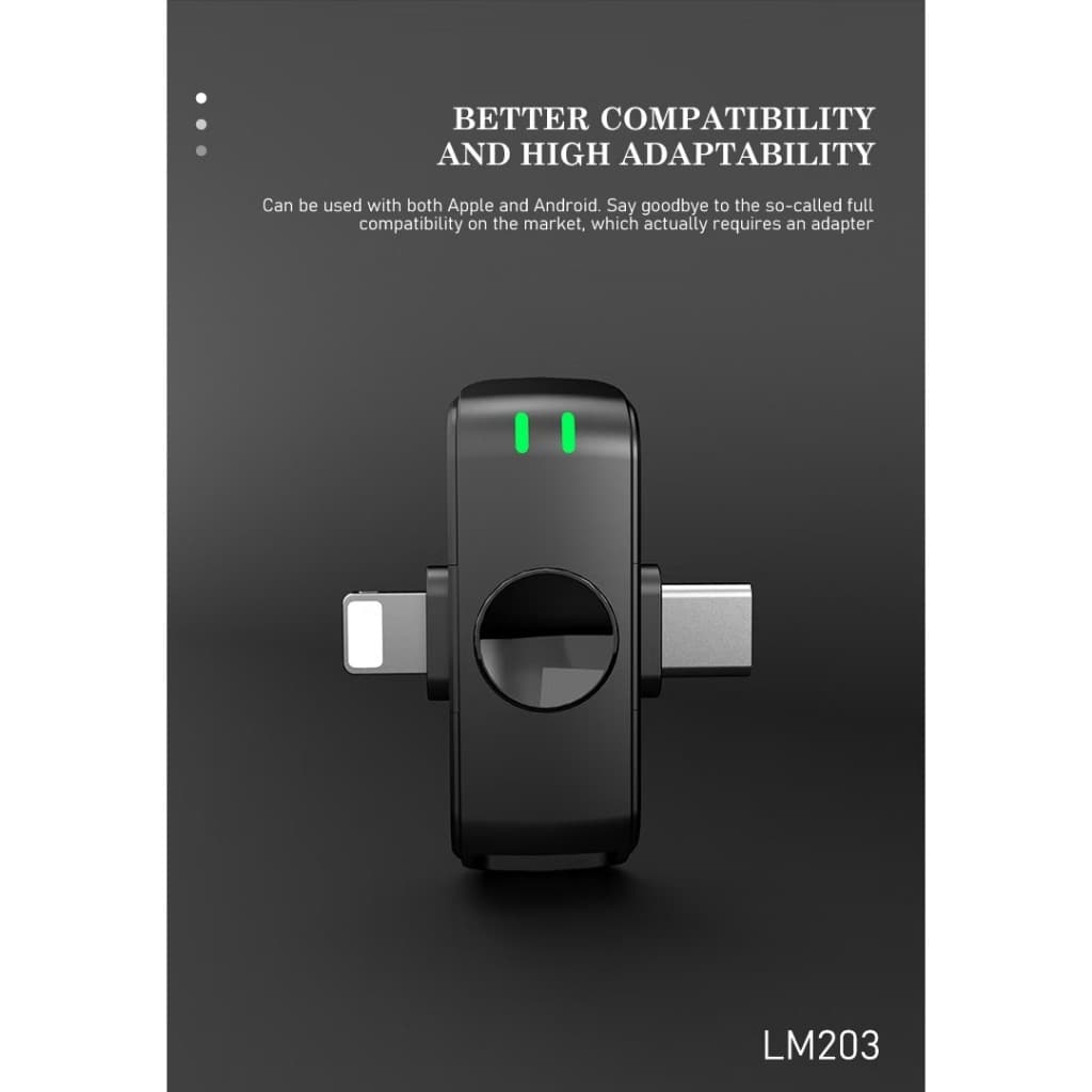 Microphone Bluetooth LENYES LM203 Wireless Live Stream Clip On Mic Portable Dual Interface Mikrofon Plug & Play