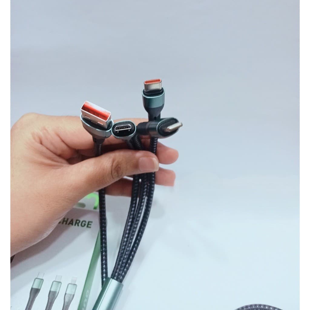 KAbel Data 3in1 K-200 1.2meter + Pack USB V8/Micro & Type-C &Ligh Support Fast Charging Universal