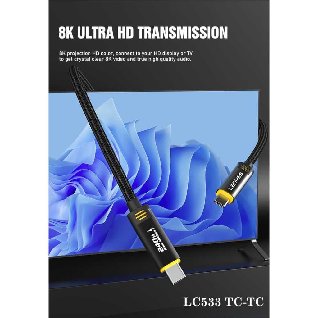Kabel Data Type C To Type C LENYES LC533 240W Thunderbolt 8K 40Gps Fast Charging Power Delivery Cable Charging
