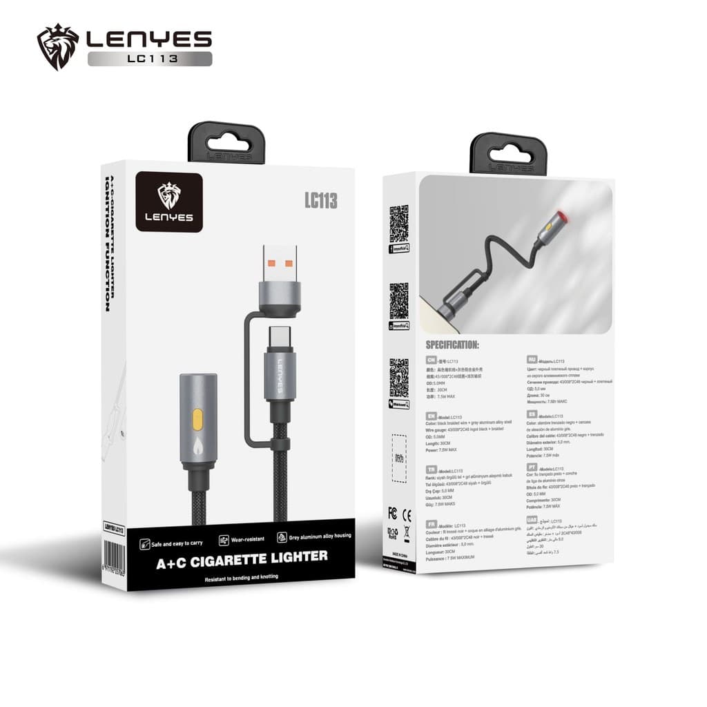 Kabel Korek Api Elektrik LENYES LC113 Dual Connector Cable Electric Lighter Pemantik
