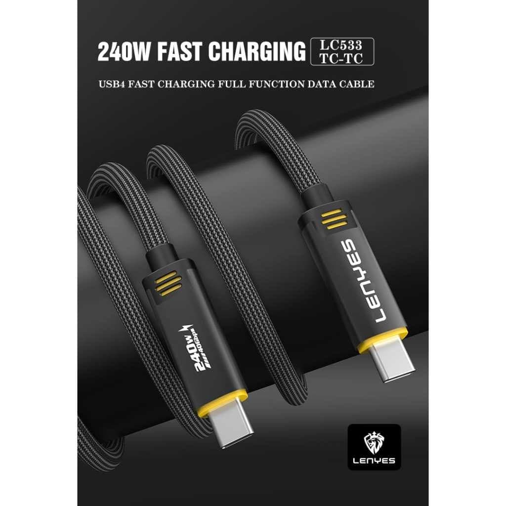 Kabel Data Type C To Type C LENYES LC533 240W Thunderbolt 8K 40Gps Fast Charging Power Delivery Cable Charging