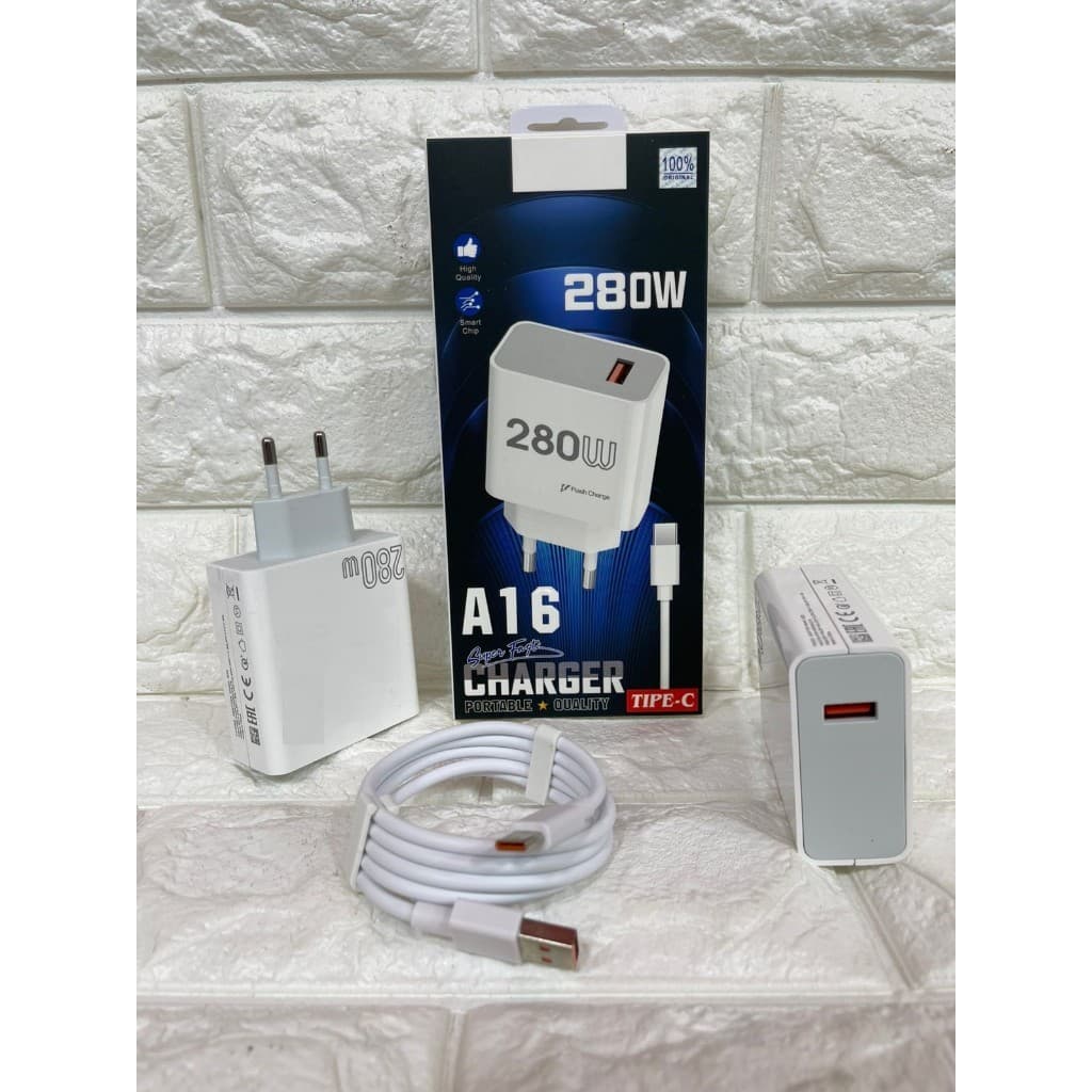 Charger For SMSNG A16 Super Fast Charger 280W Batok +Kabel USB Univesal For Android Fast Charging
